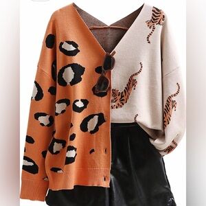 🐆Leopard Print Orange and Cream Women’s Cardigan- NWOT